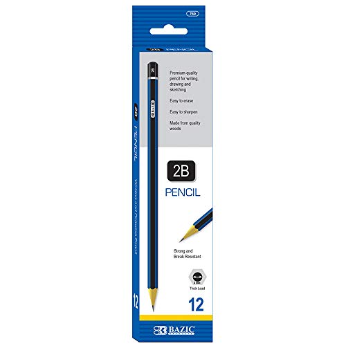 BAZIC PRODUCTS #2B Premium Wood Pencils, 12 Count, for Drawing | Softer #2B graphite for dark, bold lines, Wood barrel, fine point, shading, sketching, writing - size: 1 Count (Pack of 1)