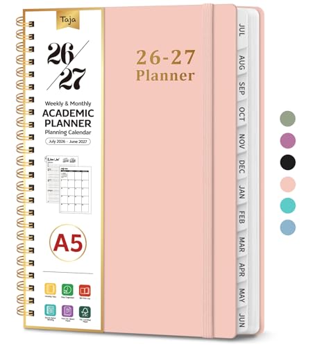 Planner 2026-2027, 6.3" x 8.5" Weekly and Monthly Academic Year Planner Calendar, July 2026 - June 2027, Hardcover Large School Planning Agenda With Tabs, Perfect for School & Office Supplies, A5, Pink - color: C-Pink, size: A5(6.3"x8.5")