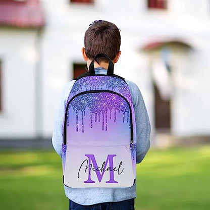 Customize Name Casual School Backpack for Kids, Personalized Gradient Blue & Purple Glitter Schoolbag Shoulder Bag Custom Lunch Box Bag Travel Daypack for Students Boys Girls Back School Gifts Picnic - color: Multi 11