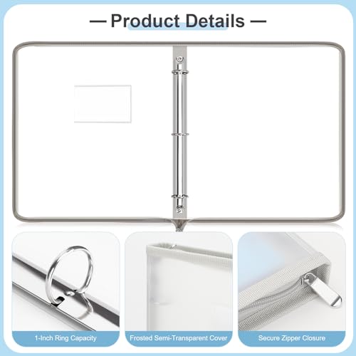 Uquelic Clear Zipper Binder with 12 Colorful Letter/A4 Pockets | 3 Ring Document Organizer with Dividers - Durable PP Cover, Large Capacity Cute Folder for School, Office & Home