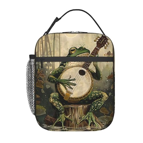 Frog Playing Banjo Lunch Box for Kids,Whimsical Nature Insulated Bag for Student,Music and Art Thermal Insulation Cooler Tote Bags for School Work Picnic Camping Outdoor Gifts - color: Frog 02