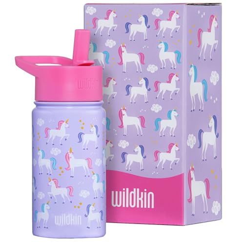 Wildkin Kids Stainless Steel Water Bottle, 14oz, Unicorn | 14oz insulated steel water bottle — coordinates with matching Wildkin backpacks and lunch boxes - color: Unicorn, size: 14 Oz