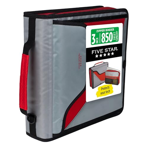 Five Star Zipper Binder, 3-Inch D-Ring Case Binder, 850-Sheet Capacity, Multiple Pockets, Front 5-Tab Expanding File, Removable Padded Case and Shoulder Strap, Crimson Fade (292960K) - color: Crimson Fade, size: 3 Inch