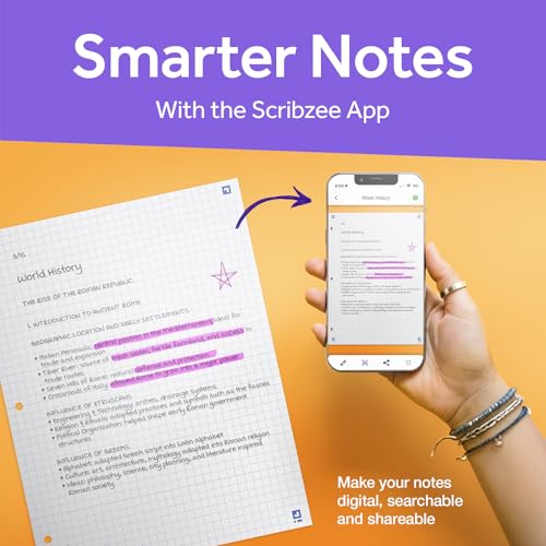 Oxford Loose Leaf Graph Paper with Free Study App, 100 Sheets of Graph Ruled 8.5" x 11", 3 Hole Punched Notebook Paper, Ultra Smooth with No Ink Bleed-Through