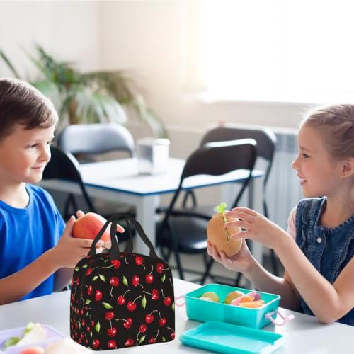 Black Sweet Cherry Lunch Box Insulated Meal Bag Lunch Bag Reusable Snack Bag Food Container For Boys Girls Men Women School Work Travel Picnic - color: black sweet cherry