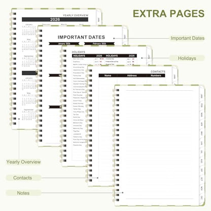 2026 Planner, Weekly and Monthly Calendar Academic Planning Book, Jan 2026 - Dec 2026, Agenda Calendar Planner for Office Supplies and Desk Accessories - A5 (6.3" x 8.5") - color: A-Green Grid