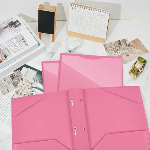 Henoyso 48 Pcs Plastic Folder with Clear Front Pocket and 3 Prongs Heavy Duty Plastic Folders with Card Slot Pocket Folders with Prongs for School Office Home(Pink) - color: Pink