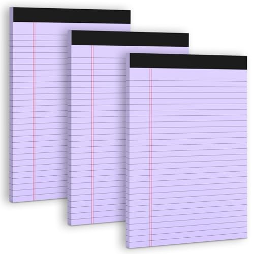 Purple Legal Pad 8.5 x 11 Wide Ruled Note Pads, 3 Pack Notepads 8.5 x 11 Lined Paper Wide Ruled Writing Pad, 30 Sheets Per Note Pad, Micro Perforated Colored Legal Pads for Work/School/Office - color: Purple