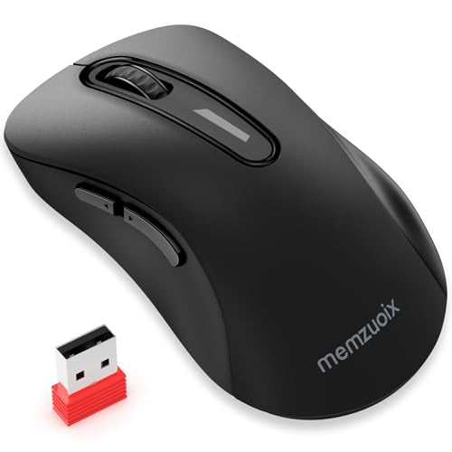 memzuoix 2.4G Wireless Mouse, 1400 DPI Computer Mice with USB Receiver, Portable Wireless USB Battery Powered Cordless Mouse for Laptop, PC, Desktop, 5 Buttons (Matte Black) - color: Matte Black