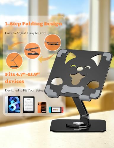 Aoviho Adjustable Tablet Stand for iPad - 360° Rotating Aluminum Desk Holder, Foldable Stable Stand for iPad Pro 12.9/11,Home Office & Travel,Great Gift for Mom & Teens, Black - color: Black