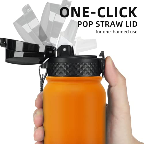Fanhaw 20 Oz Kids Insulated Stainless Steel Water Bottle with Straw Lid, Leakproof & Anti-Dust Everyday Use Bottle for School, Women & Men, Back to School Essentials (Yellow Orange) - color: Yellow Orange, style: 20 Ounces