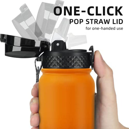 Fanhaw 20 Oz Kids Insulated Stainless Steel Water Bottle with Straw Lid, Leakproof & Anti-Dust Everyday Use Bottle for School, Women & Men, Back to School Essentials (Yellow Orange) - color: Yellow Orange, style: 20 Ounces