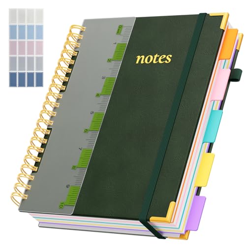 XYark A4 Hardcover Spiral Notebook, 8.5"x11" College Ruled Notebooks with Removable Dividers Tabs & Ruler, 5 Subject Notebook 300 Pages, Large Lined Journal for Women Men School Work Office, Green - color: Green, size: 8.5"x11"(A4)