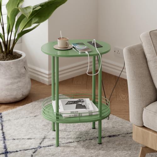 DGSANDGO Green Side Table with Charging Station,Side Tables Living Room,Nightstand with USB Ports and Outlets,Samll End Table for Small Space,Living Room,Bedroom, Nursery,(1PC,Green) - color: Green Power Outlets