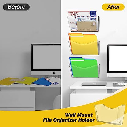 Kuntine.B 6 Pack Clear Single Pocket File Holder Hanging Wall Organizer, Wall Mount Mails Magazines Organizer for Office and Home