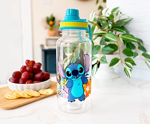 Silver Buffalo Disney Lilo and Stitch Tropical, Plastic Water Bottle, 32oz | Island Vibes, Twist Spout, Sticker Set, You Stick Yourself, 0.95 Liters - color: Lilo and Stitch Tropical Island Vibes