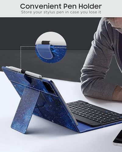 MoKo Universal Tablet Case with QWERTY Keyboard for 9",9.7",10.1",10.2",10.4",10.5",10.9",11" Tablet, with Removable Wireless Bluetooth Keyboard&Pen Holder for iPad Samsung Fire Pixel, Blue Starry Sky - color: Blue Starry Sky