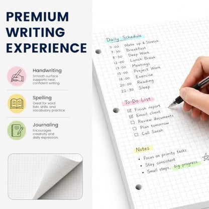 Koogel Loose Leaf Graph paper, 8" x 10.5", 4 x 4 Graph Rule, 3-Hole Punched | 100 Sheets Graphing Paper, Anti-Bleed, for Engineering, Math, Physics, School Supplies, Back to School