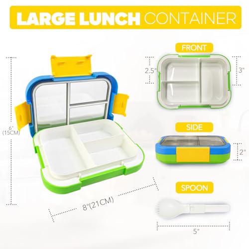EASYFUN Bento Box Adult, Lunch Box, 3-Compartment Lunch Containers, Drop-Proof, Dishwasher Safe & Made with BPA-Free Materials (Blue green) - color: Blue green