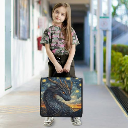 Caikeny 3 Ring Zipper Binder Dragon Van Gogh 1.5 inch Binders Bag with Shoulder Strap and Handle Expanding File Pockets - color: Multicolored 1z2.10