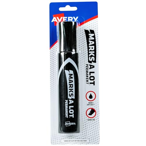 Avery Marks-A-Lot Permanent Marker, Jumbo Desk-Style Size, Chisel Tip, Water and Wear Resistant, Black Marker (24138) - size: 1 Count (Pack of 1)