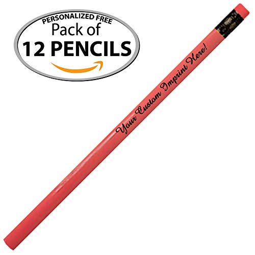 Personalized Pencils Round Neon Colors Custom Imprinted with your Name - Text - Logo - Message- 12 pkg - Made in USA -Cusomizable -Great Gift Idea (Neon Red Orange) - color: Neon Red Orange