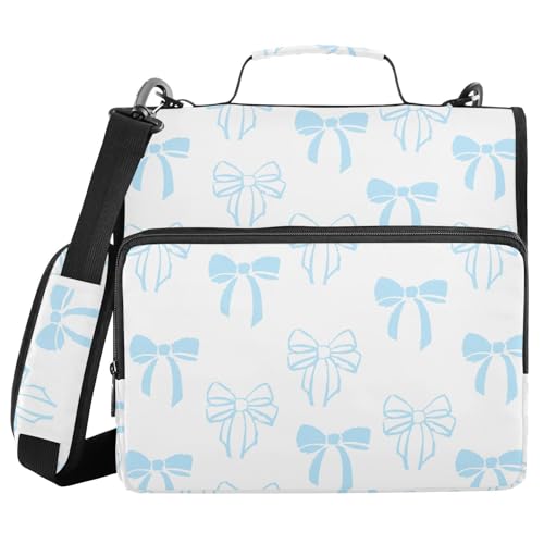 Bow Knot Blue Doodle Zipper Binder with Shoulder Strap Trapper Keeper 3 Ring Binder Organizer Large Capacity Multiple Compartments for School Office - color: Bow Knot Blue