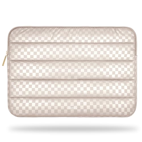 Vandel Puffy Laptop Sleeve Case, 13-14 inch Laptop Sleeve Bag Case 13.3 Inch, Compatible with MacBook Air/Pro 13/Pro 14/iPad Pro 12.9, HP Dell ASUS Computer Bag Cover, Checker Champagne - color: a. Checker Champagne