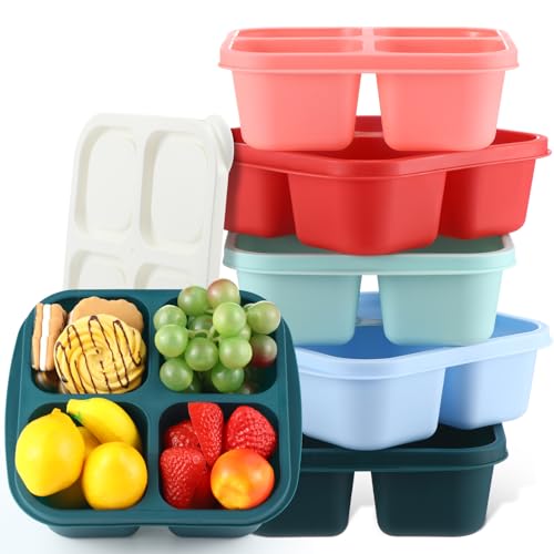 Honeydak 5 Pack Snack Containers 4 Compartment Bento Snack Boxes Reusable Lunchable Containers with Lids Divided Meal Prep Lunch Food Storage Box for School Work Travel(Melon,Equal) - color: Melon, style: Equal