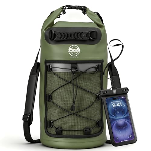 STOVER 5/10/25/30/40L Waterproof Dry Backpack & Phone Case- Large Floating Dry Bag for Kayaking, Travel, Hiking, Fishing, Camping, Motorcycles & Beach, Heavy-Duty Roll Top Men/Women (Green) - color: 25l+ Green, size: 30L