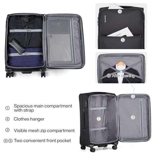 Hanke Softside Expandable 20 Inch Carry On Luggage with Wheels Airline Approved, TSA Luggage Lightweight Rolling Suitcases for Travel Carry On Bag(Black) - color: Black, size: 20 Inch Carry on