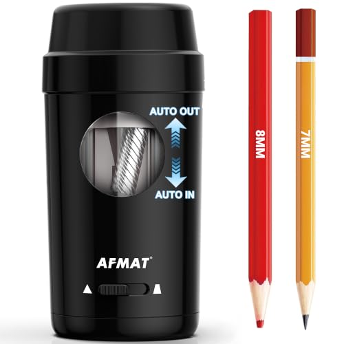 AFMAT Electric Pencil Sharpener, Auto in & Out, Fully Automatic Pencil Sharpener for Colored Pencils, Rechargeable Hands-Free Sharpeners for φ7-8mm Pencils, Good for Classroom/Home PSX8(Black) - color: Black
