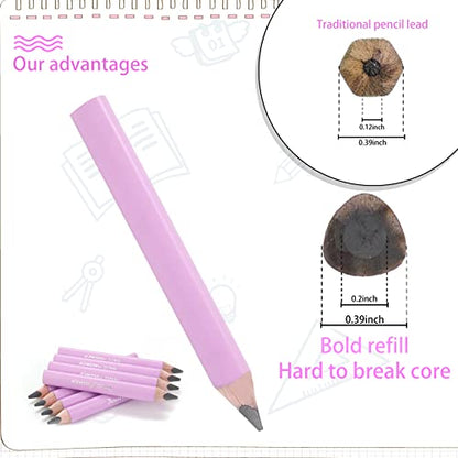 3.5-inch short triangular fat pencil, 5mm fat refill, mini wooden pencil, suitable for small hand writing and painting for preschool children and kindergarten (8 light pink) - color: Pink