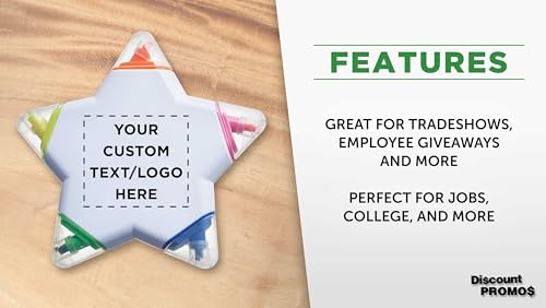 DISCOUNT PROMOS Custom Highlighters Set of 10/50/100, Personalized Bulk Pack Durable Chisel Tip Textbook Highlighters Handy and Easy to Store - Star - color: White - Star