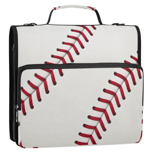 Baseball Lace 3 Ring Zipper Binder Bag with Shoulder Strap for School | 2 Inch 3 Ring, Secure Zippered Closure, Organizer Pockets for Classification, Heavy Duty File Organizer - color: Baseball Lace