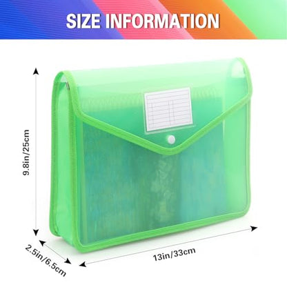 Tamaki Plastic Expanding File Folder, Fit Letter/A4 Size, Green, 1 Pack | Transparent Envelopes with Snap Closure, No Dividers, Large Capacity - color: Green