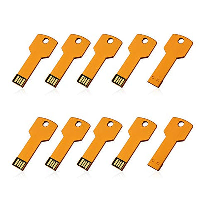 RAOYI 10 Pack 2GB USB Flash Drive USB 2.0 Metal Key Shape Memory Stick Thumb Drive Pen Drive-Gold - color: Gold, size: 2GB