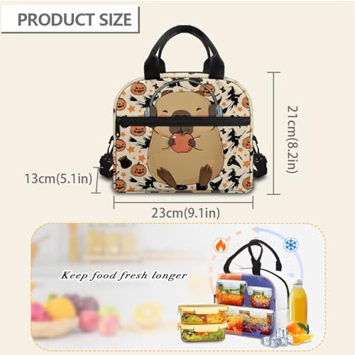 Capybara Kawaii Lunch Box for Girls 4-6 Halloween Pumpkin One Piece Lunch Box for Kids 6-8 Preschool Meal Bag Boys 8-10 Kindergarten Toddler Students Elementary School Thermal Insulated - color: Capybara Halloween Pumpkin