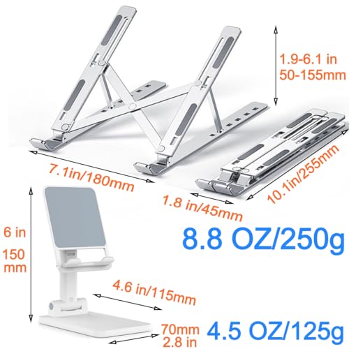 KLAQQED Portable Aluminum Laptop & Phone Stand, Adjustable, Foldable, Ergonomic, for MacBook, iPad, Tablets & Smartphones, Office Desk Accessories