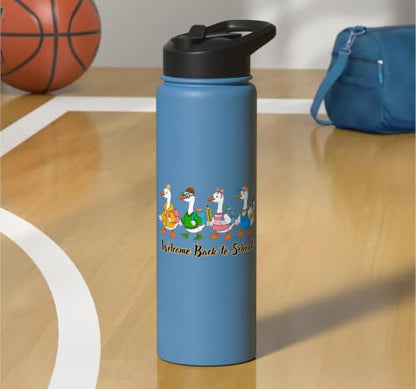 Funny Silly Goose Back To School Student Classroom Theme Stainless Steel Insulated Water Bottle - color: Light Blue