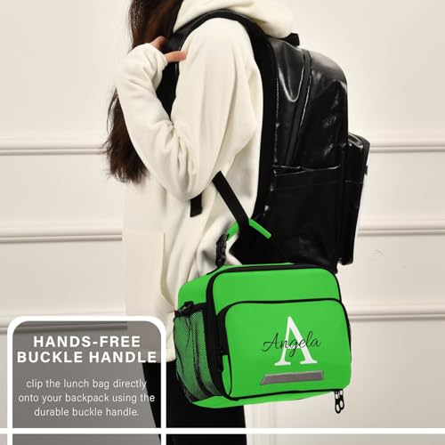 Custom Student Lunch Bag for Boys Girls Lime Green Solid Color Personalized Name Lunch Box Insulated Cooler Bag for School Picnic Office - color: Multi23