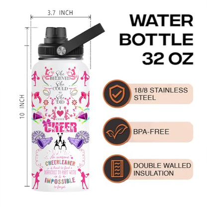 Cheer Water Bottle for Girls Women 32 oz,Cheerleader Stainless Steel Insulated Water Bottle Gifts,Cheerleading Gift for Teen Birthday for Cheer Coach Friend Besties - color: Cheerleader