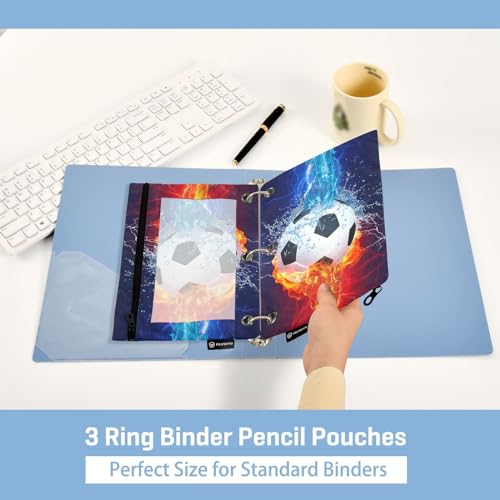 ZAZYXTJ Soccer Binder Pencil Pouchs 3 Ring with Zipper Clear Window | Office Organizers bag for School Students Teacher Supplies 2 Pack - color: Soccer