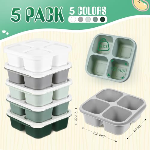 Honeydak 5 Pack Snack Containers 4 Compartment Bento Snack Boxes Reusable Lunchable Containers with Lids Divided Meal Prep Lunch Food Storage Box for School Work Travel(Sage,Equal) - color: Sage, style: Equal