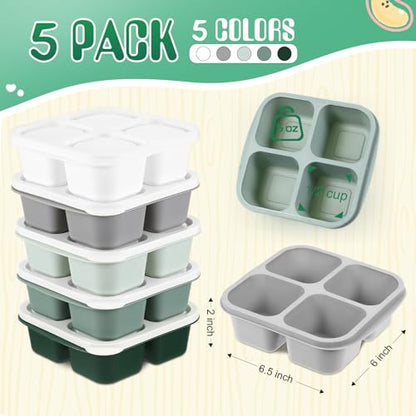 Honeydak 5 Pack Snack Containers 4 Compartment Bento Snack Boxes Reusable Lunchable Containers with Lids Divided Meal Prep Lunch Food Storage Box for School Work Travel(Sage,Equal) - color: Sage, style: Equal