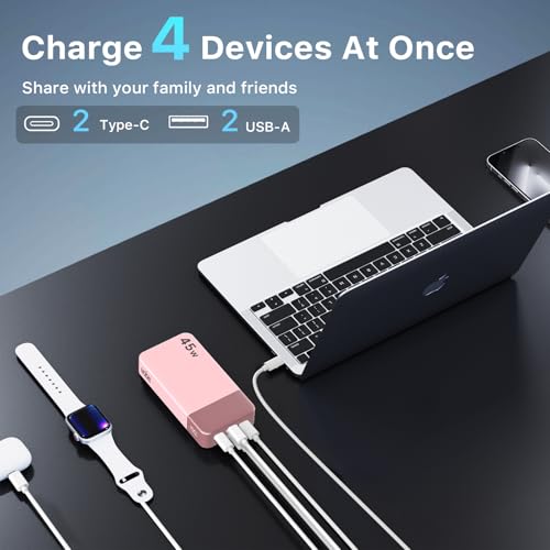 NOBIS Portable Charger, 20000mAh Power Bank, 45W Power Bank Fast Charging, Battery Pack with C to C Cable, Battery Bank with Digital Display for Phone Android Laptop etc (Pink) - color: Pink