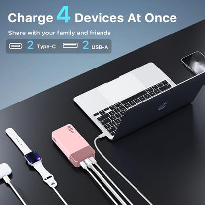 NOBIS Portable Charger, 20000mAh Power Bank, 45W Power Bank Fast Charging, Battery Pack with C to C Cable, Battery Bank with Digital Display for Phone Android Laptop etc (Pink) - color: Pink
