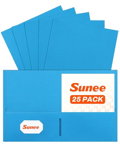SUNEE Folders with Pockets(25 Pack, Blue), 2 Pocket Folders Fit Letter Size Paper, Paper File Folder for School Office Home Business - color: Blue, style: 25-Pack