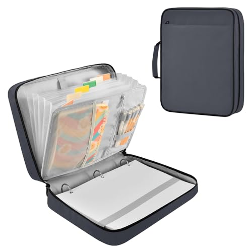 Dark Zipper Binder Bag with Handle,1.25 Inch 3 Ring O-Ring 500 Sheet Capacity 6 Tab Expanding File Folder Storage Pockets Binder for School Office Organizer Supplies - color: Multicolored-10