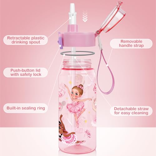 Tritan Kids Water Bottle for School, 18.6 oz Leakproof 2-in-1 Toddler Water Bottle with a Pop-up Detachbale Straw, Dishwasher Safe (Ballerina) - color: Ballerina